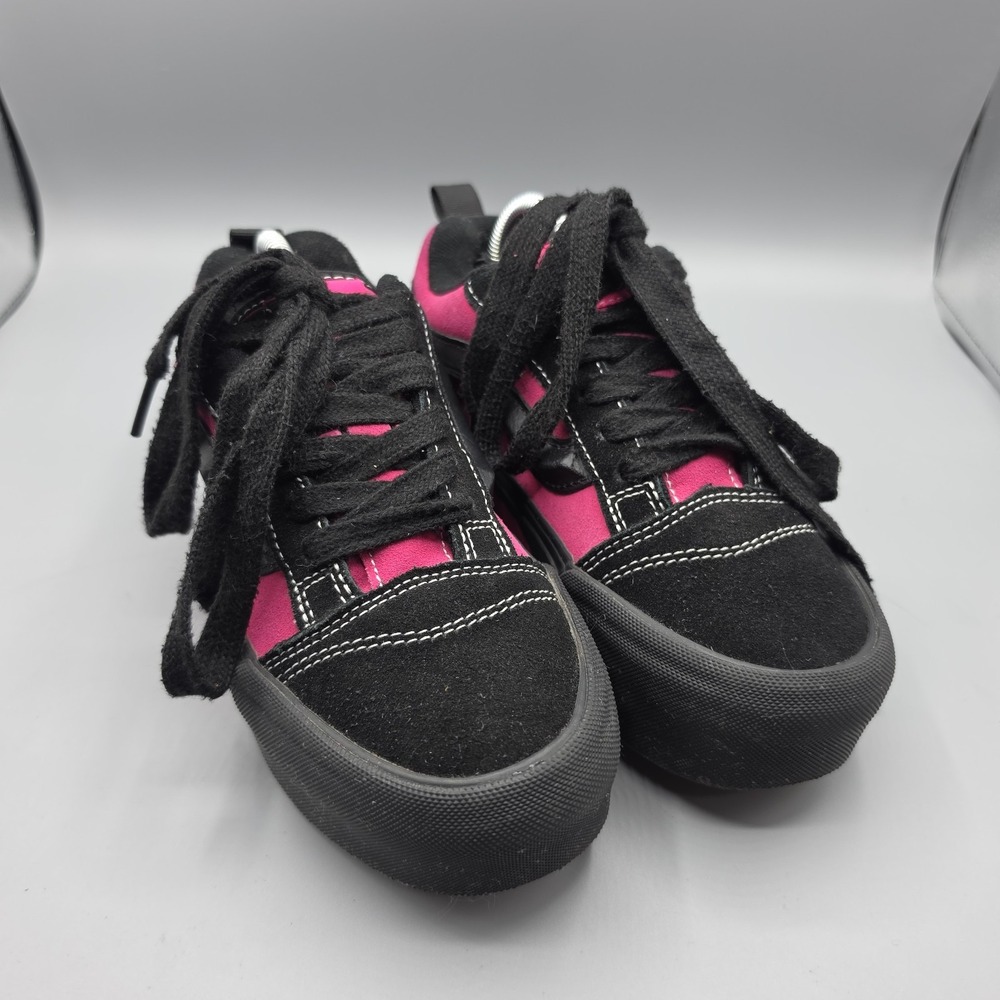 VANS Knu Skool Skate Shoes Womens 6 Black Pink Platform Stacked Sneakers